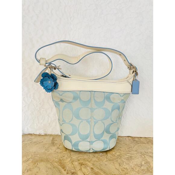 COACH F13358 Bleecker canvas blue Duffle Bucket shoulder convertible crossbody - Picture 1 of 10